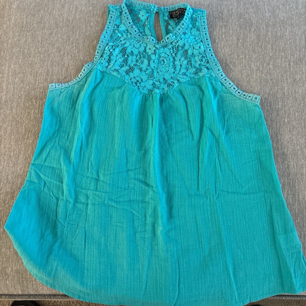 Papermoon Teal Lace Accent Tank Top